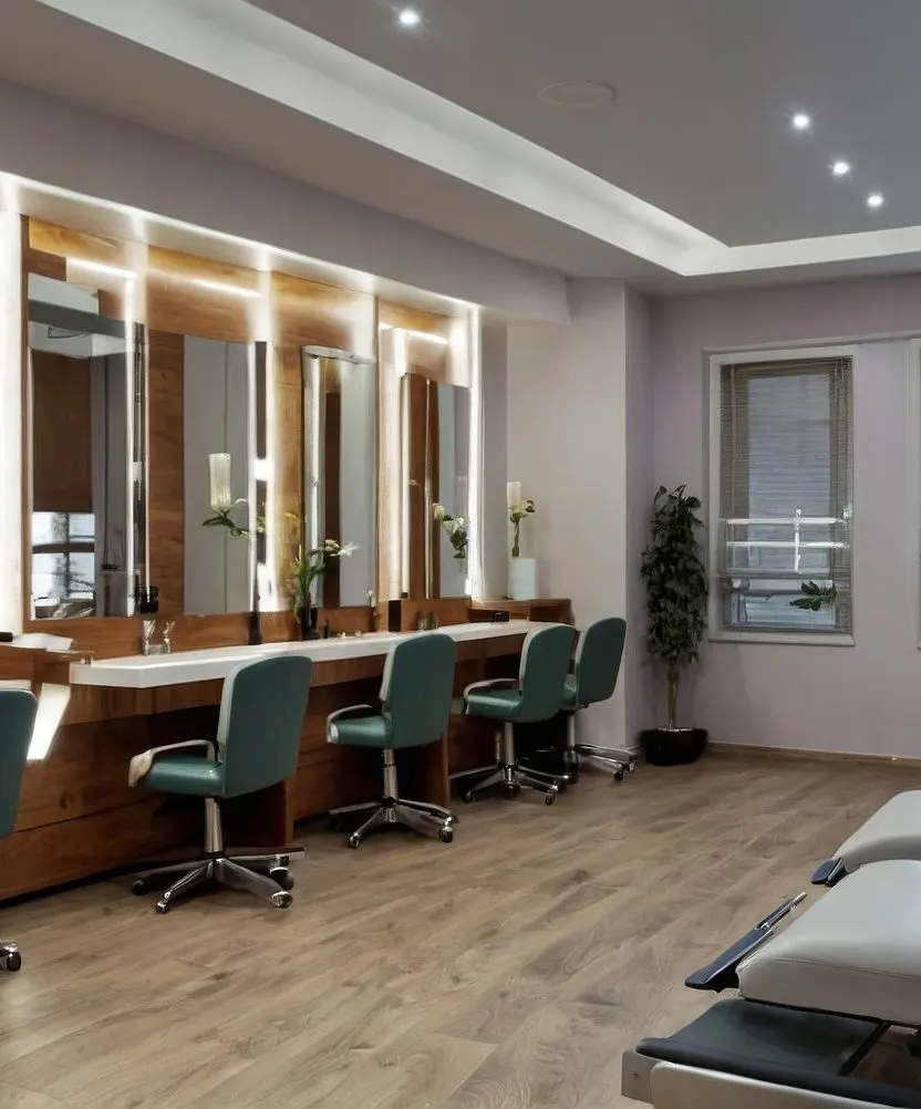 A row of lit mirror stations in a pale, modern studio.